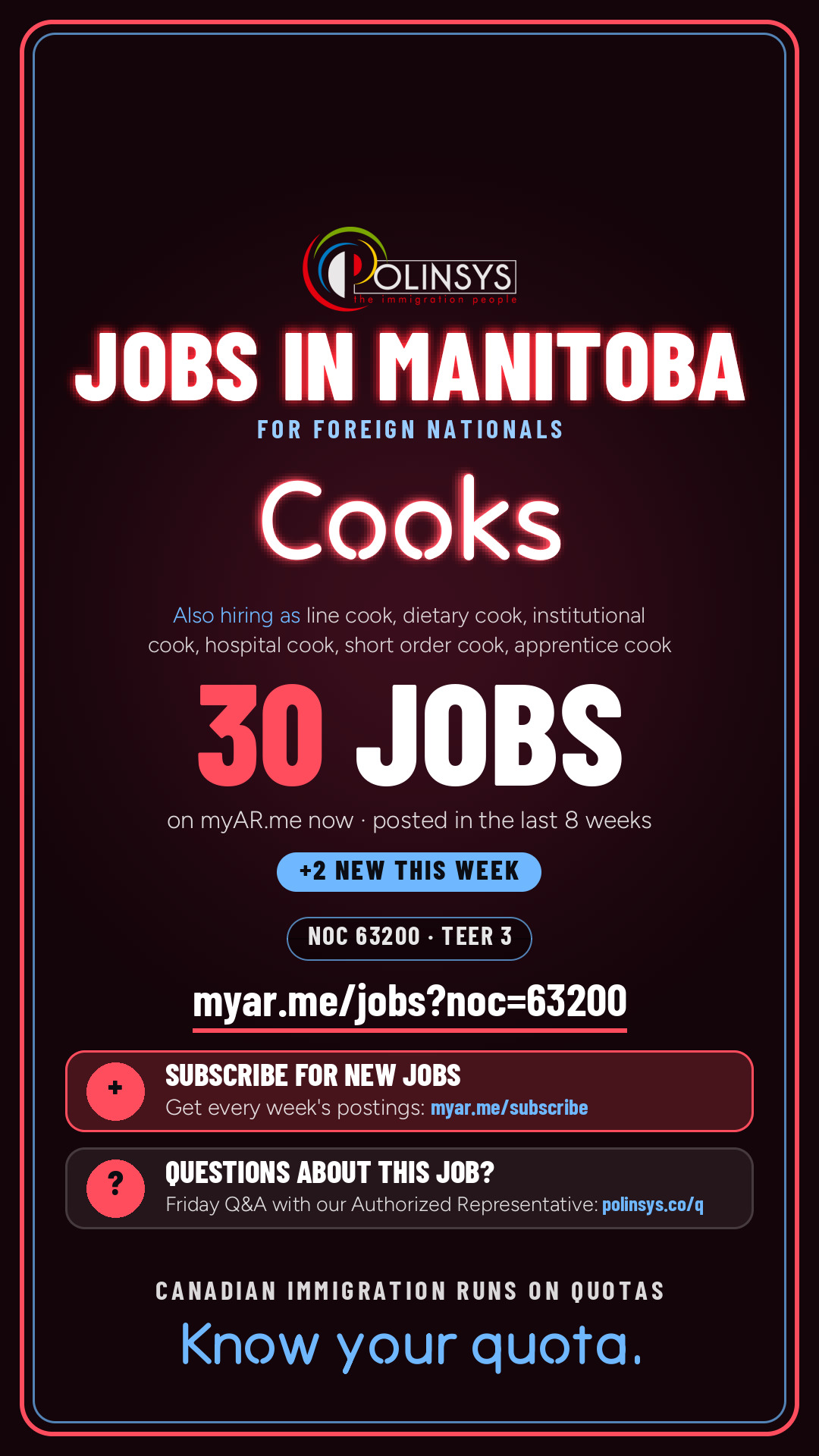 Job card: Cooks (NOC 63200) — 30 jobs on myAR.me
