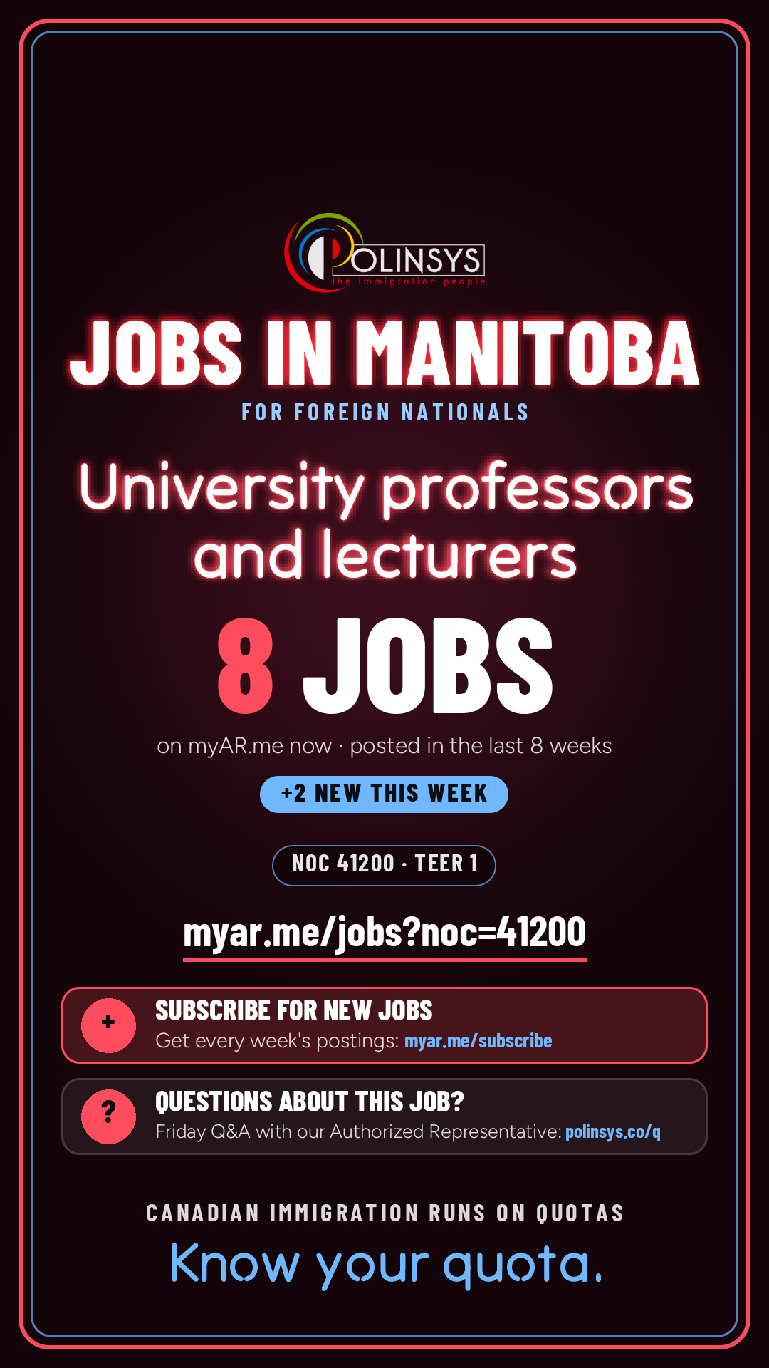 Job card: University professors and lecturers (NOC 41200) — 8 jobs on myAR.me