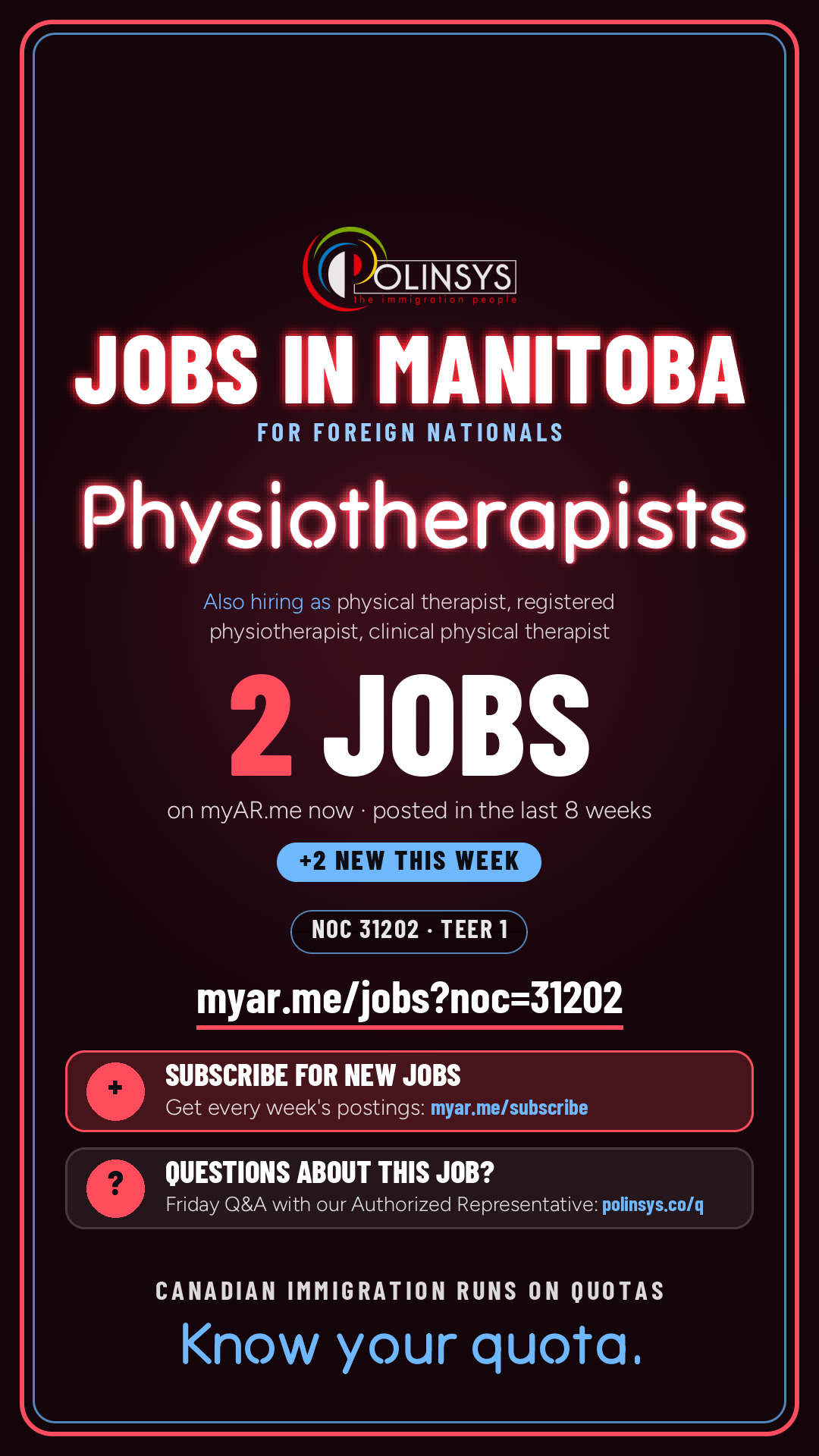 Job card: Physiotherapists (NOC 31202) — 2 jobs on myAR.me