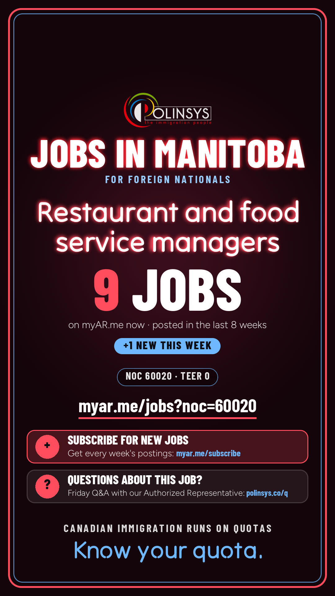 Job card: Restaurant and food service managers (NOC 60020) — 9 jobs on myAR.me