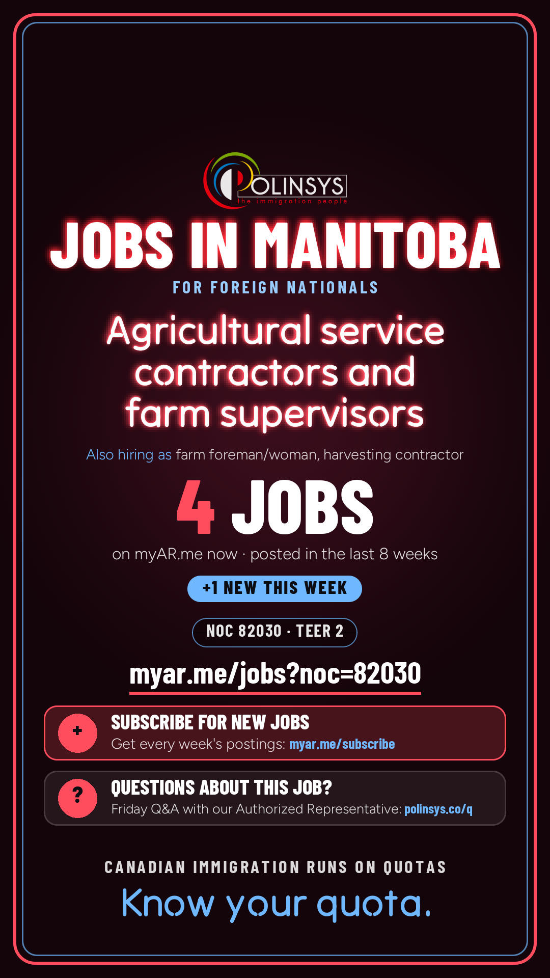 Job card: Agricultural service contractors and farm supervisors (NOC 82030) — 4 jobs on myAR.me