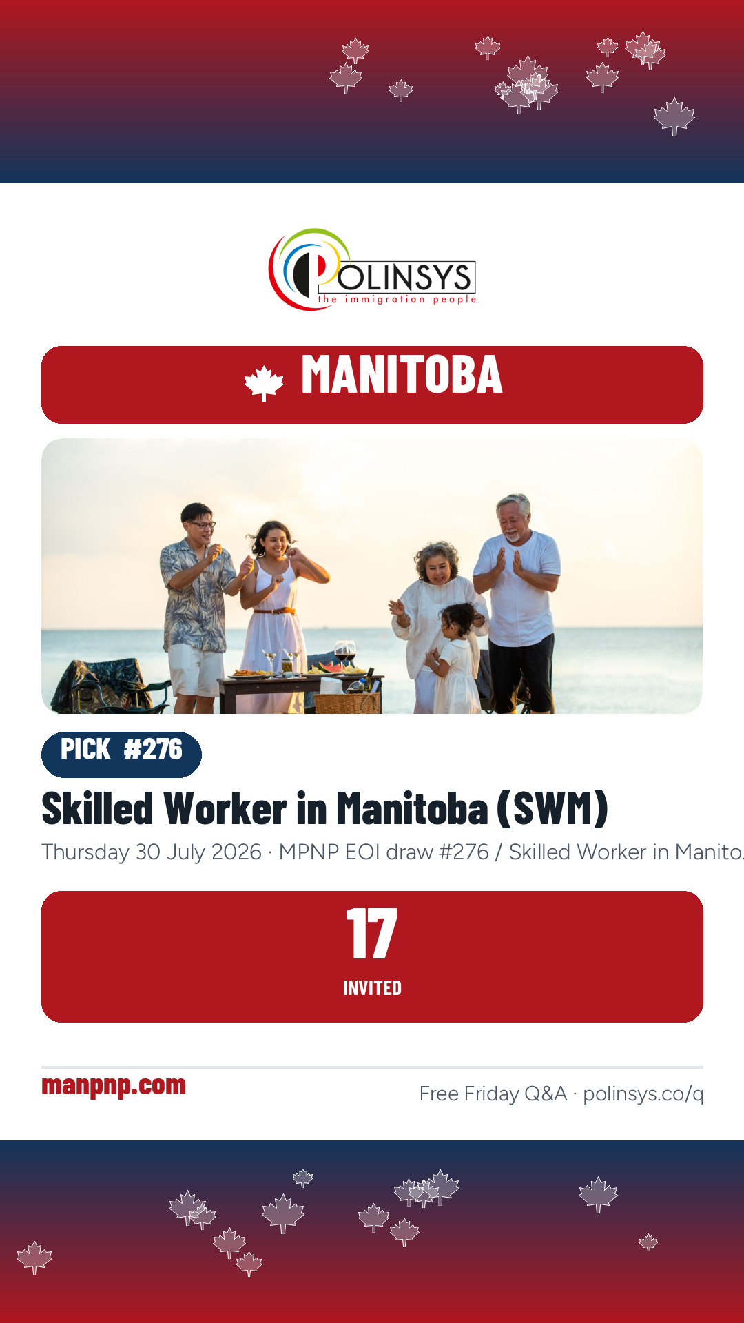 Skilled Worker in Manitoba (SWM) — 17 invitations, 30 July 2026