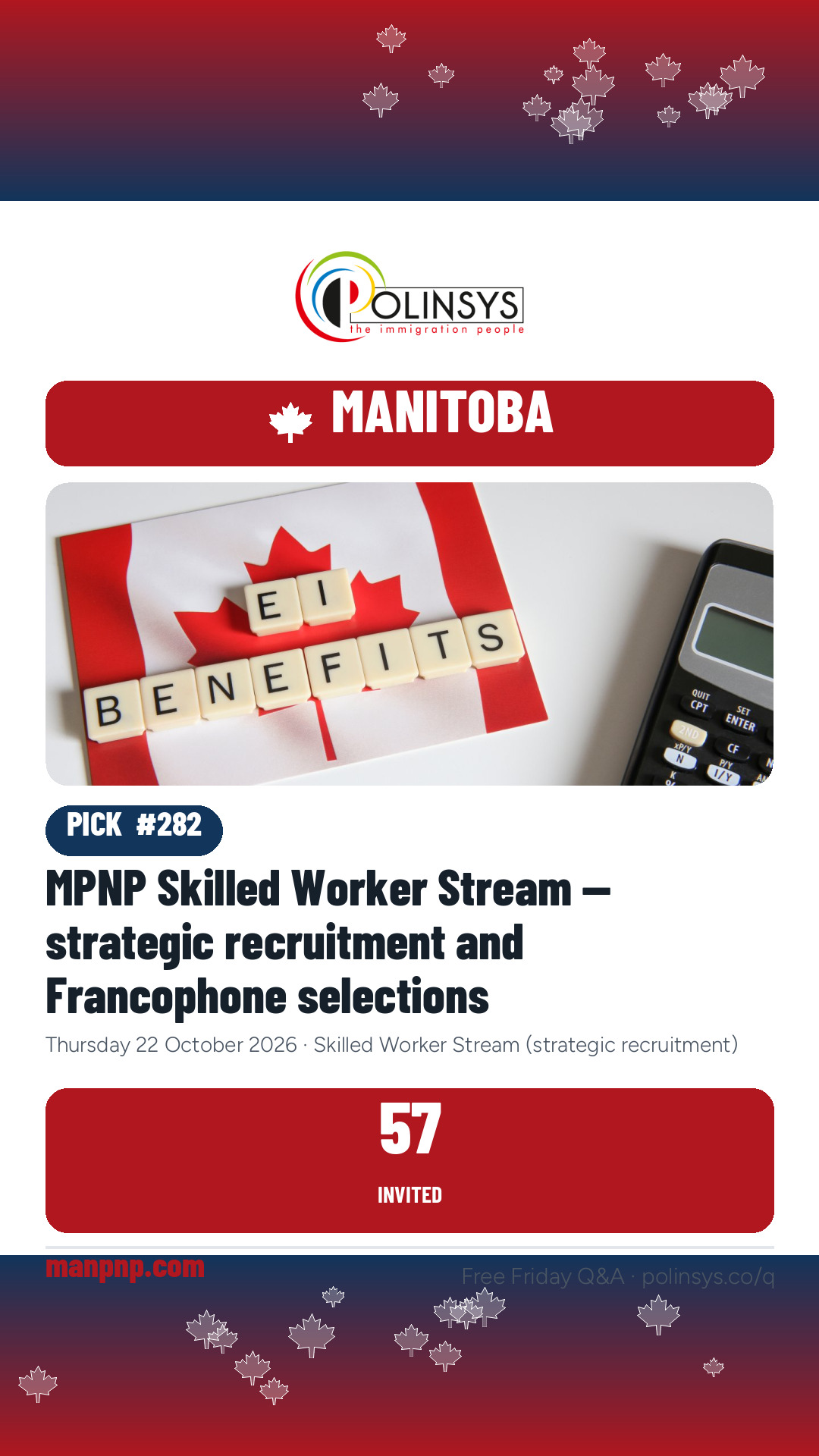MPNP Skilled Worker Stream — strategic recruitment and Francophone selections — 57 invitations, 22 October 2026